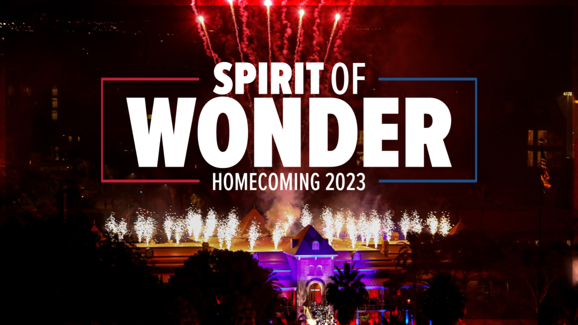Spirit of Wonder - Homecoming 2023 - Fireworks over Old Main Building, Tucson, Arizona